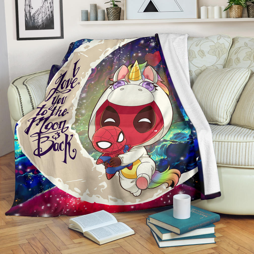 Unicorn Deadpool And Spiderman Avenger Love You To The Moon Galaxy Premium Blanket Nearkii