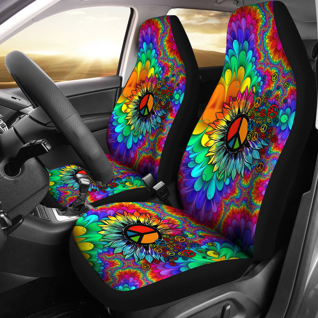 Colorful Hippie Mandala Sunflower Premium Custom Car Seat Covers Decor Protectors Nearkii