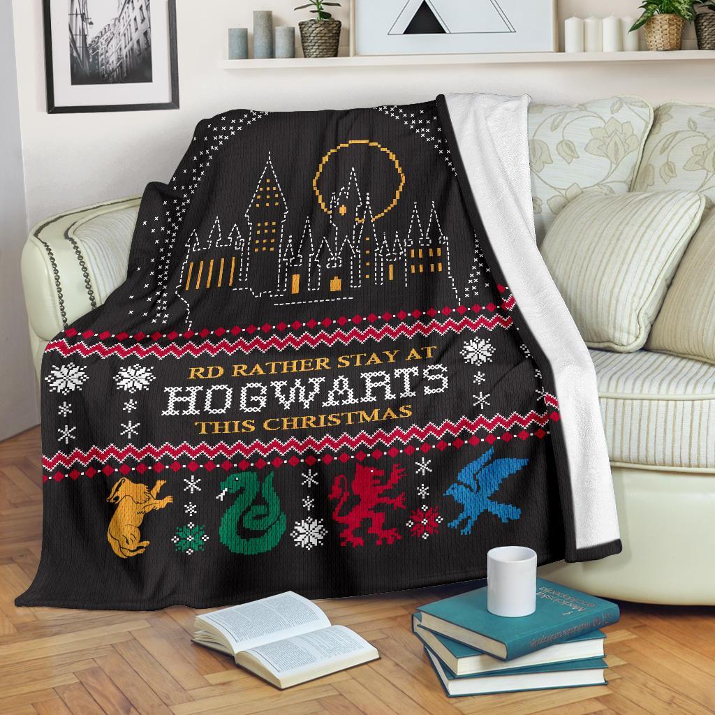 Harry Potter Rd Rather Stay At Hogwarts Ugly Christmas Custom Blanket Home Decor Nearkii