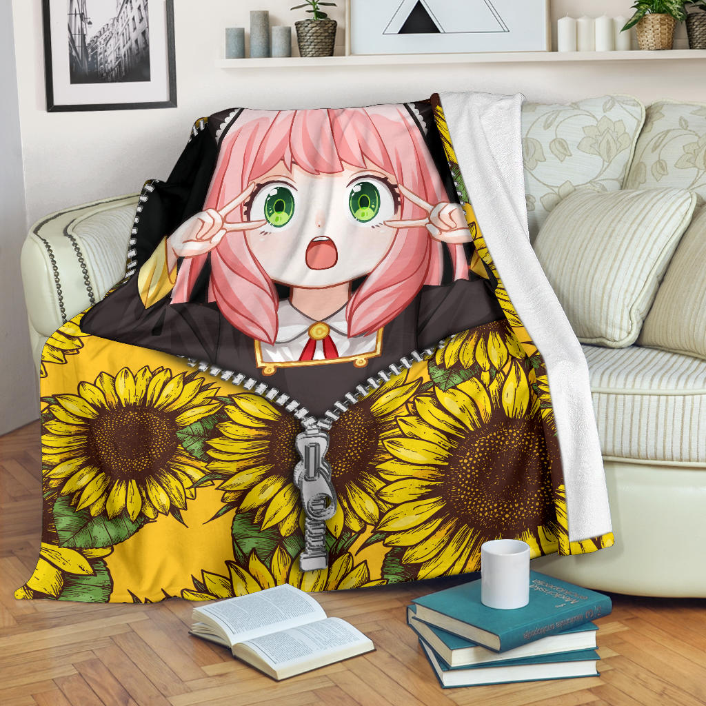 Anya Cute Spy X Family Sunflower Zipper Premium Blanket Nearkii