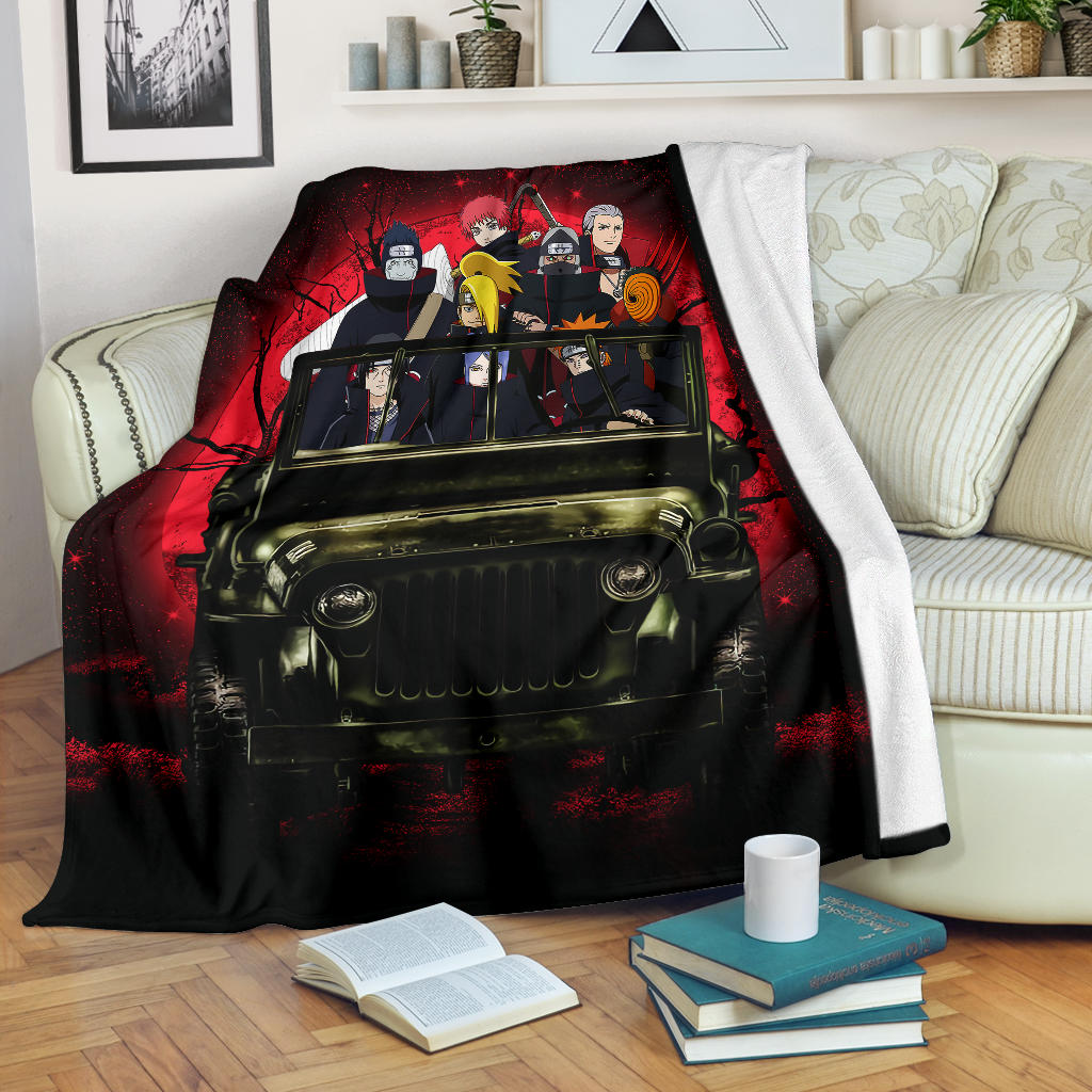 Akatsuki Team Ride Jeep Funny Naruto Anime Moonlight Halloween Premium Blanket Nearkii