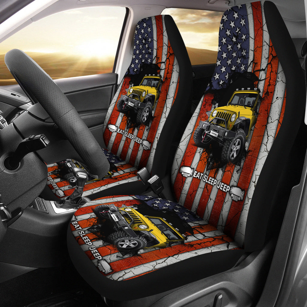 Eat Sleep Jeep Yellow Premium Custom Car Seat Covers Decor Protectors Nearkii