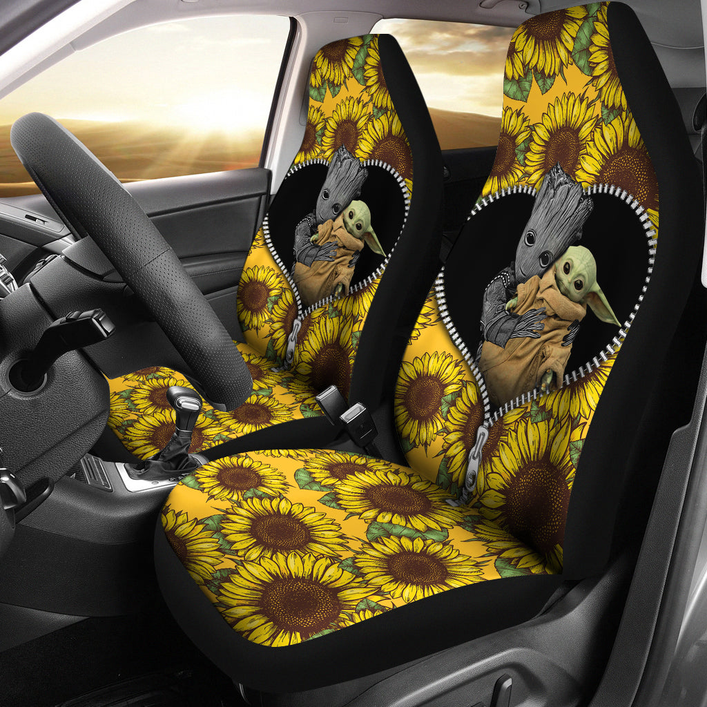 Baby Groot Baby Yoda Sunflower Zipper Premium Custom Car Seat Covers Decor Protectors Nearkii