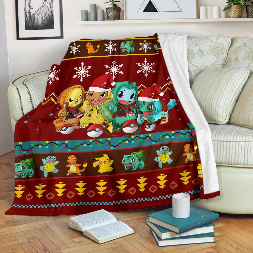 Red Gearzime Pokemon Pikachu Christmas Blanket Amazing Gift Idea Nearkii