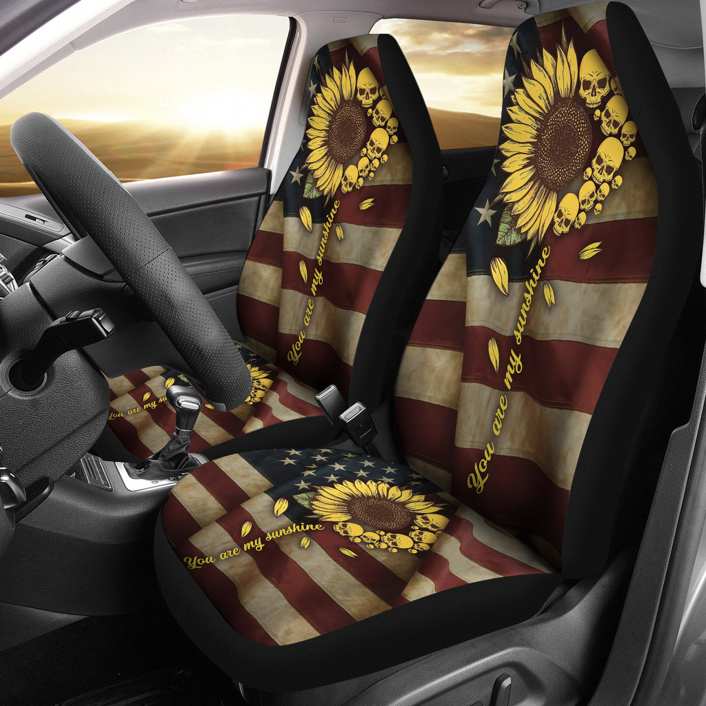 Sunflower American Skull Flag Car Seat Cover Nearkii