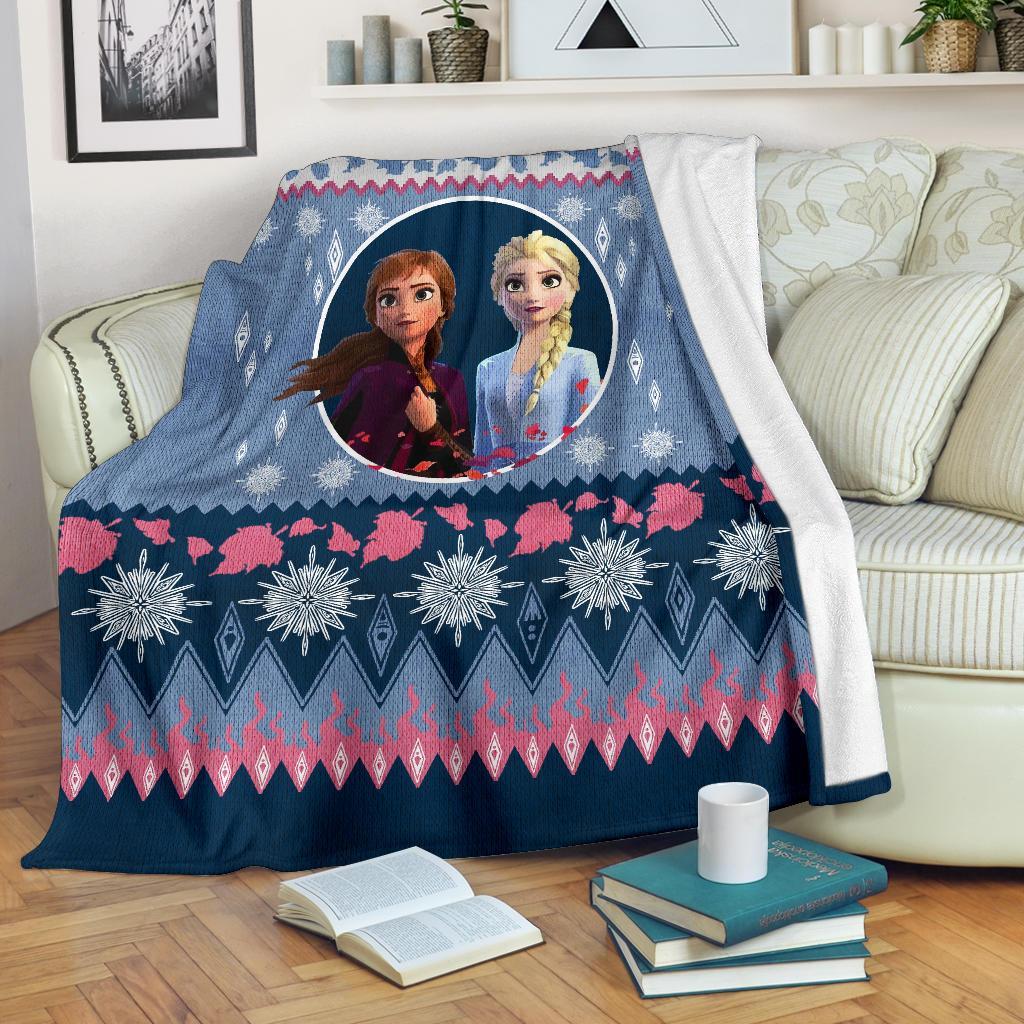 Frozen Elsa And Anna Ugly Christmas Custom Blanket Home Decor Nearkii