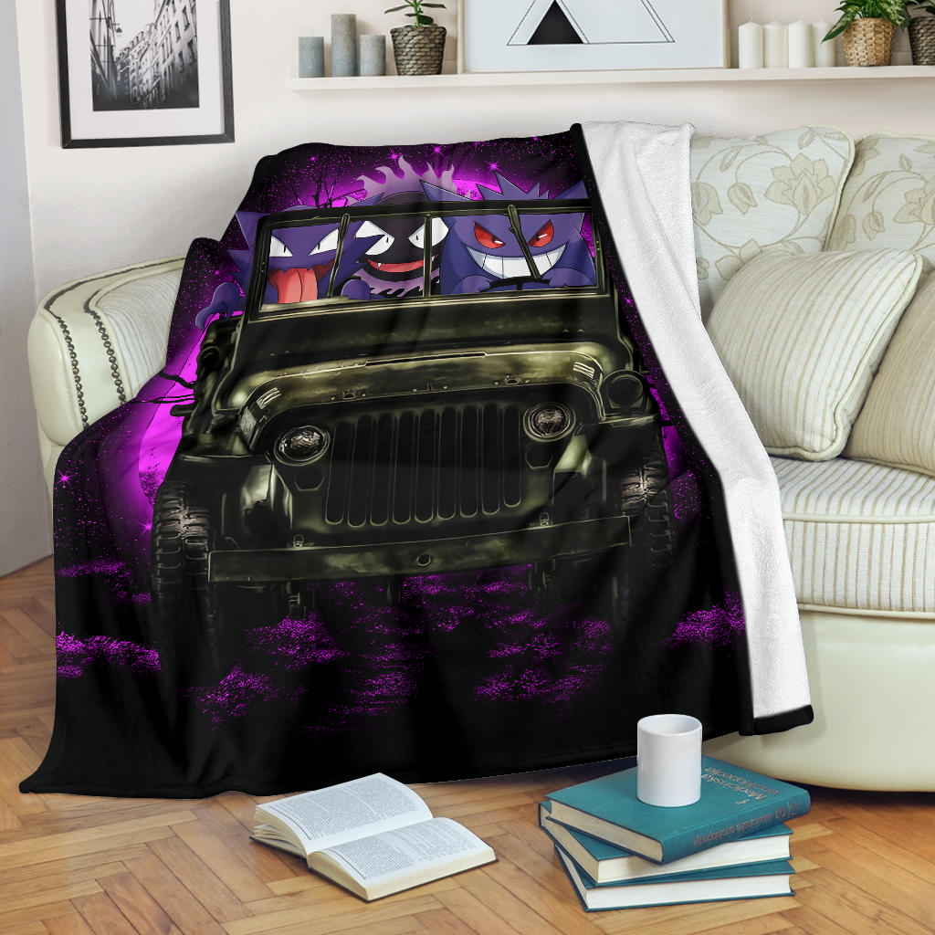 Gengar Pokemon Ghost Halloween Moonlight Jeep Funny Premium Blanket Nearkii