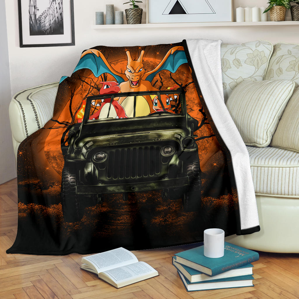 Charizard Charmender Pokemon Drive Jeep Moonlight Halloween Funny Premium Blanket Nearkii