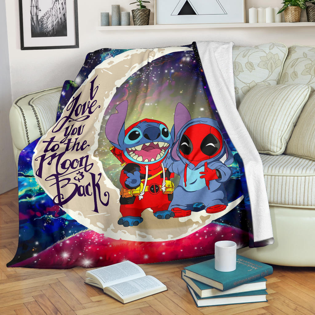 Cute Deadpool And Stitch Love You To The Moon Galaxy Blanket Nearkii