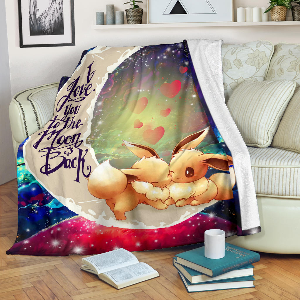 Cute Eevee Pokemon Couple Love You To The Moon Galaxy Premium Blanket Nearkii