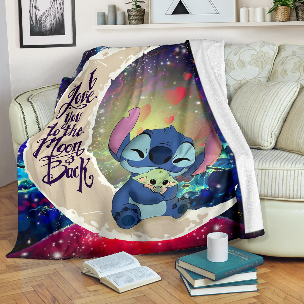 Stitch Hold Baby Yoda Love You To The Moon Galaxy Premium Blanket Nearkii