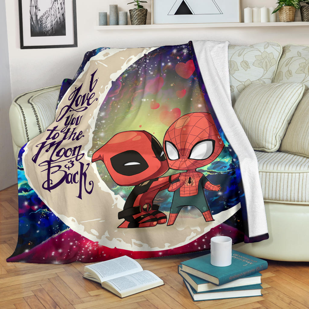 Spiderman And Deadpool Couple Love You To The Moon Galaxy Premium Blanket Nearkii