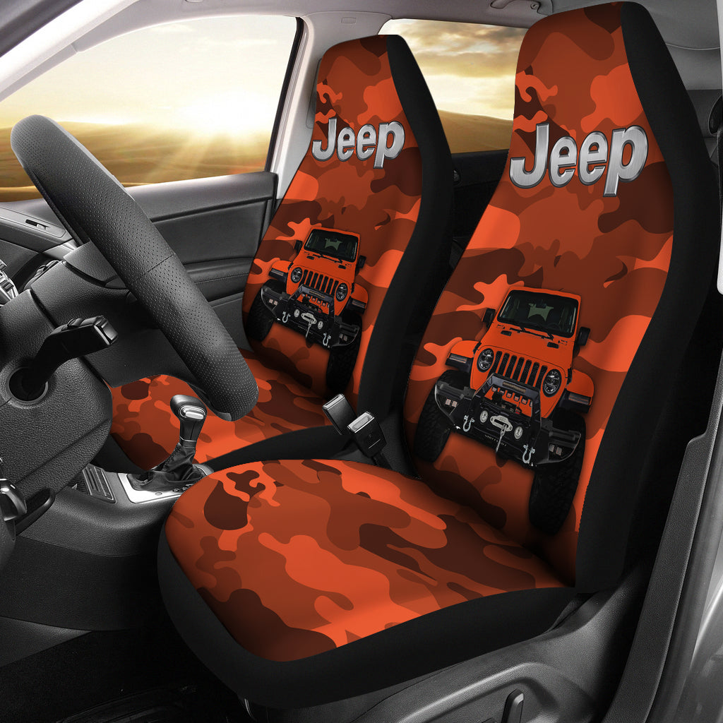 Orange Jeep Camouflage Premium Custom Car Seat Covers Decor Protectors Nearkii