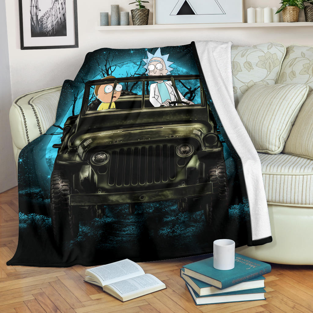 Rick And Morty Moonlight Halloween Jeep Funny Premium Blanket Nearkii