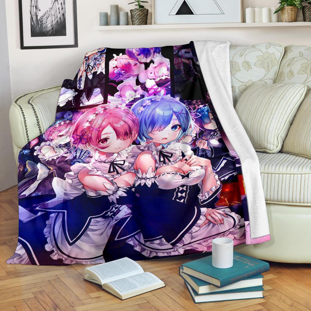 Ram And Rem Anime Girl Re Zero Premium Blanket Nearkii