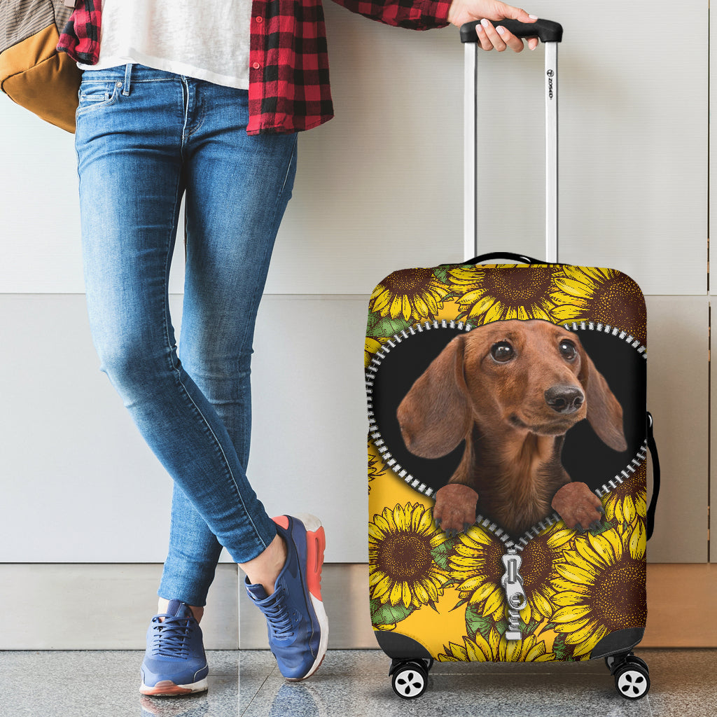 Sunflower Brown Dachshund Zipper Luggage Cover Suitcase Protector Nearkii