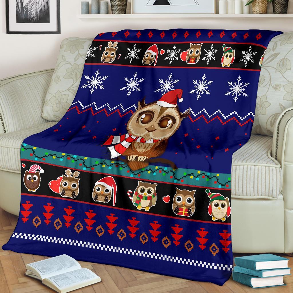 Owl Cute Blue Christmas Blanket Amazing Gift Idea Nearkii