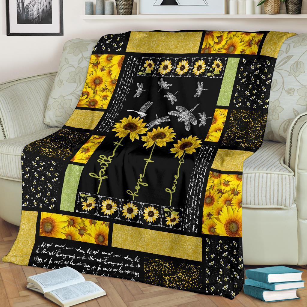 Dragonfly Sunflower Premium Blanket Nearkii