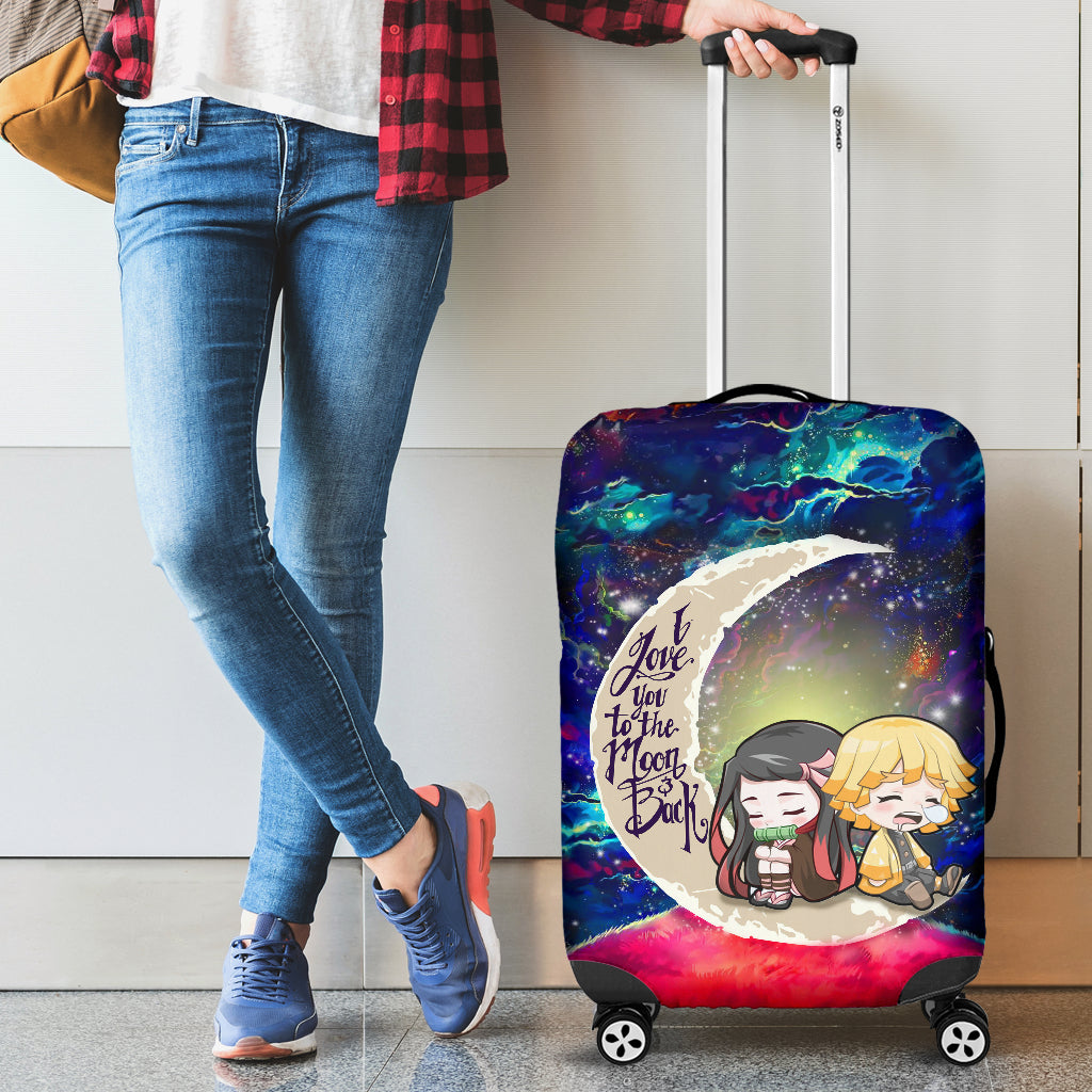 Zenitsu And Nezuko Chibi Demon Slayer Love You To The Moon Galaxy Luggage Cover Suitcase Protector Nearkii