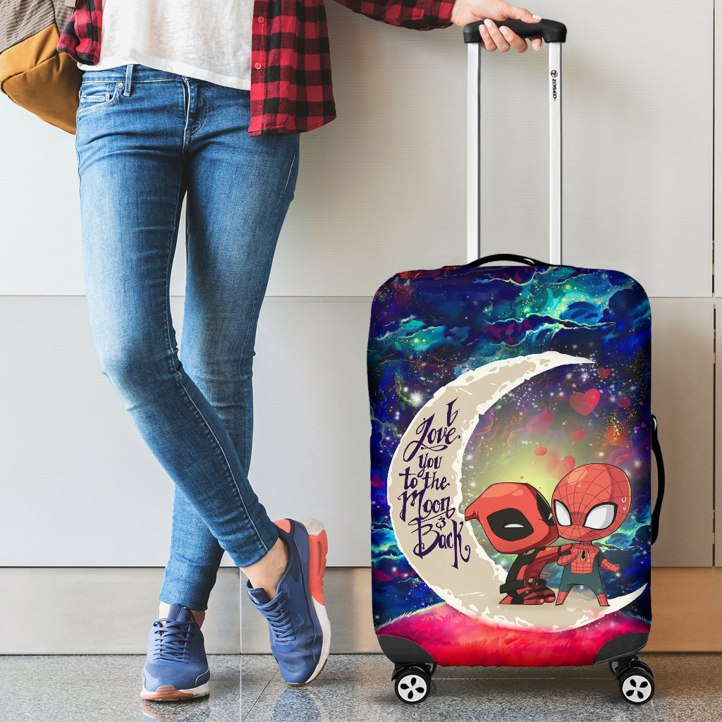 Spiderman And Deadpool Couple Love You To The Moon Galaxy Luggage Cover Suitcase Protector Nearkii