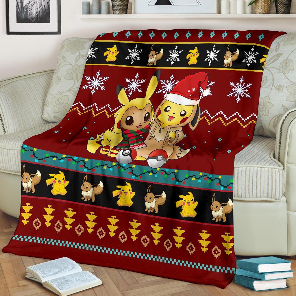 Red Gearzime Pokemon Pikachu Ugly Holiday Fleece Blanket Gift For Christmas Amazing Gift Idea Nearkii