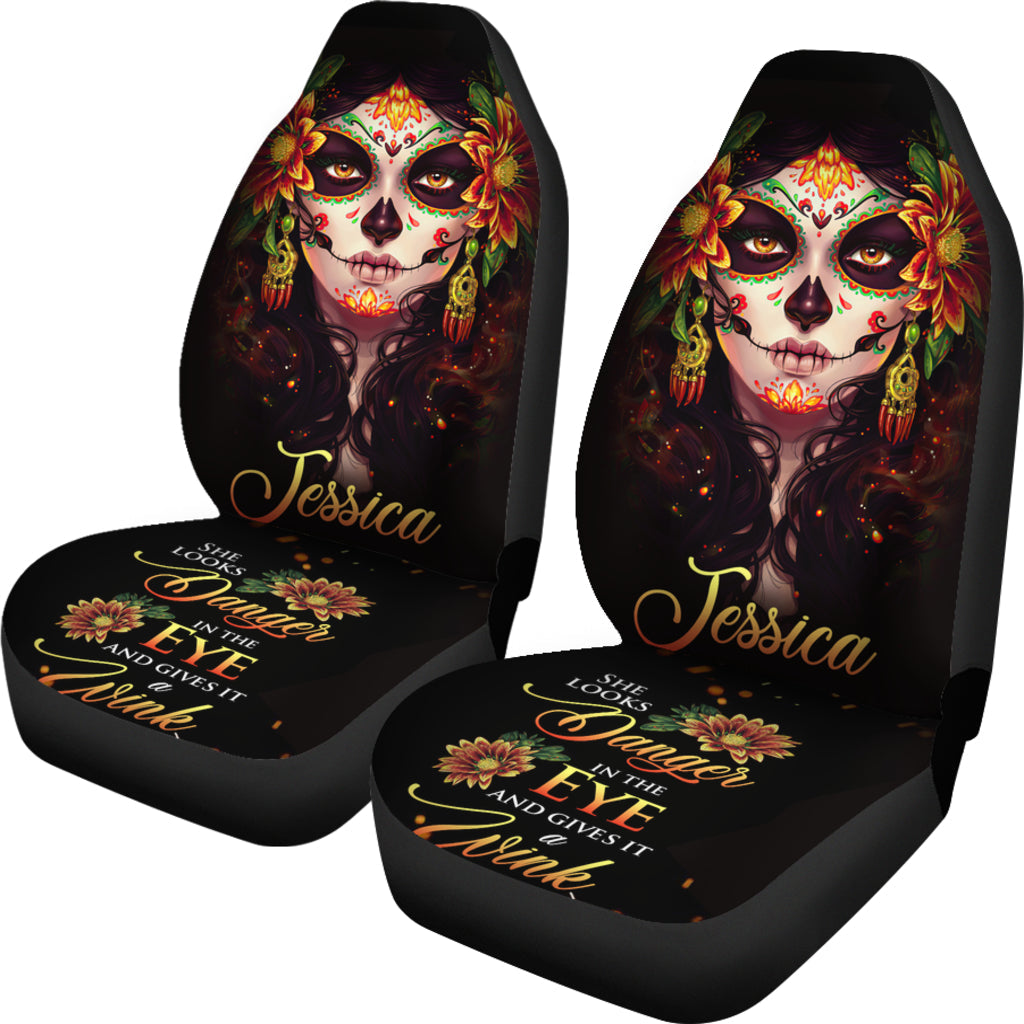 Best Personalized Skull Girl Wink Premium Custom Car Seat Covers Decor Protector Nearkii