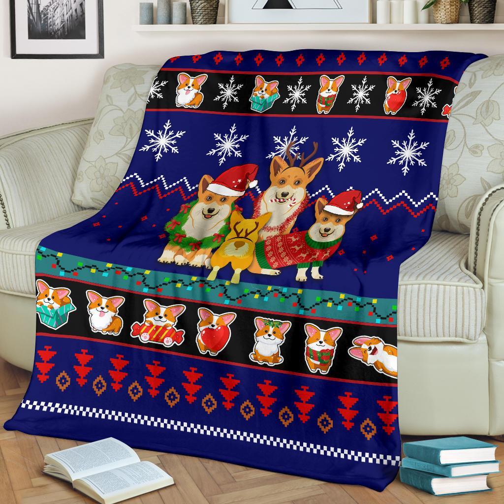 Blue Corgi Christmas Blanket Amazing Gift Idea Nearkii