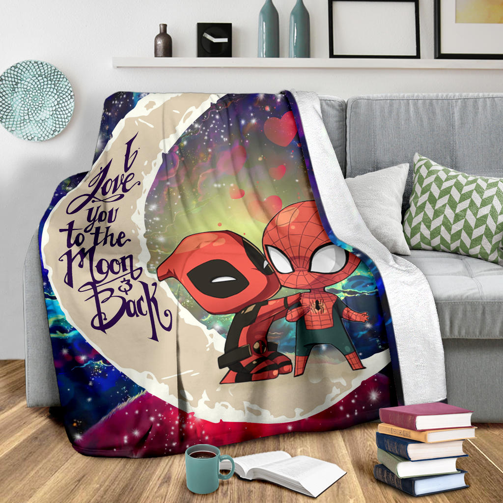 Spiderman And Deadpool Couple Love You To The Moon Galaxy Premium Blanket Nearkii