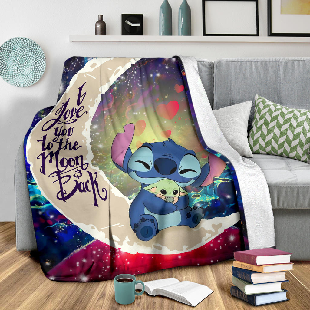 Stitch Hold Baby Yoda Love You To The Moon Galaxy Premium Blanket Nearkii