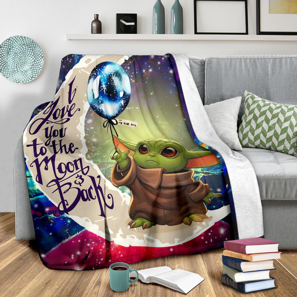 Baby Yoda Love You To The Moon Galaxy Premium Blanket Nearkii