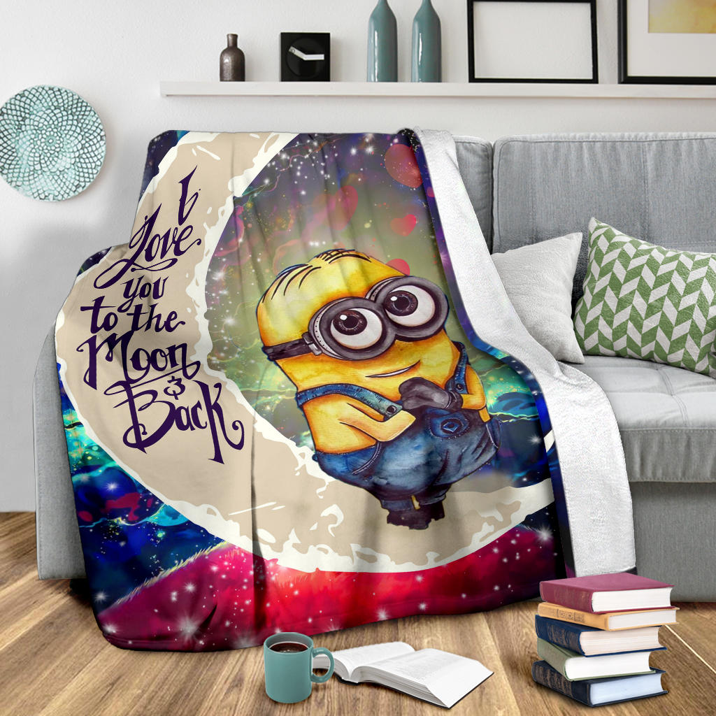 Cute Minions Despicable Me Love You To The Moon Galaxy Premium Blanket Nearkii