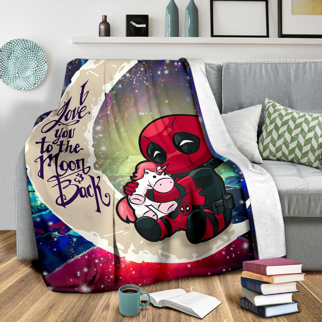 Chibi Deadpool Unicorn Toy Love You To The Moon Galaxy Premium Blanket Nearkii