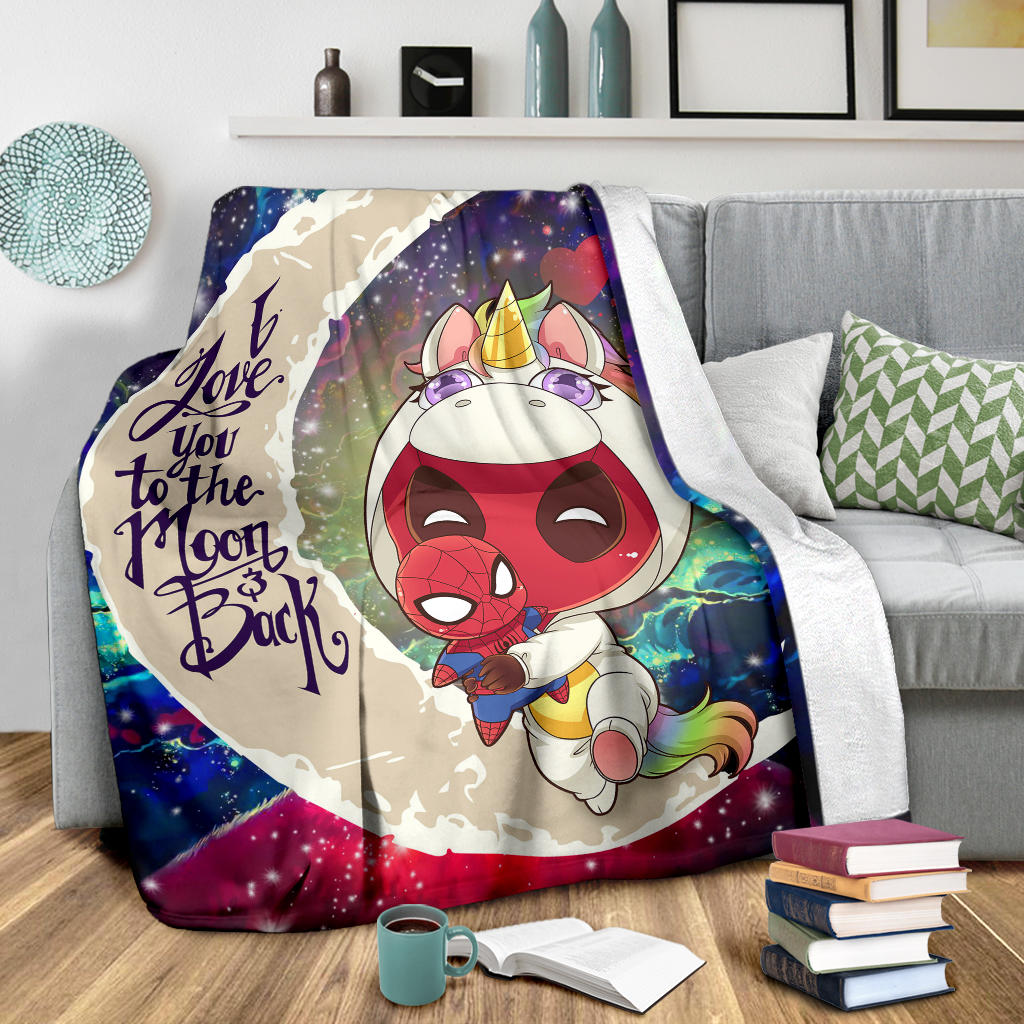 Unicorn Deadpool And Spiderman Avenger Love You To The Moon Galaxy Premium Blanket Nearkii