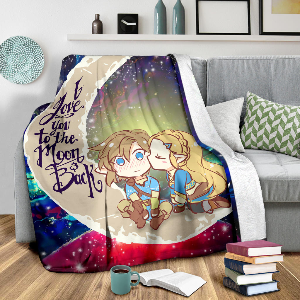 Legend Of Zelda Couple Chibi Couple Love You To The Moon Galaxy Premium Blanket Nearkii