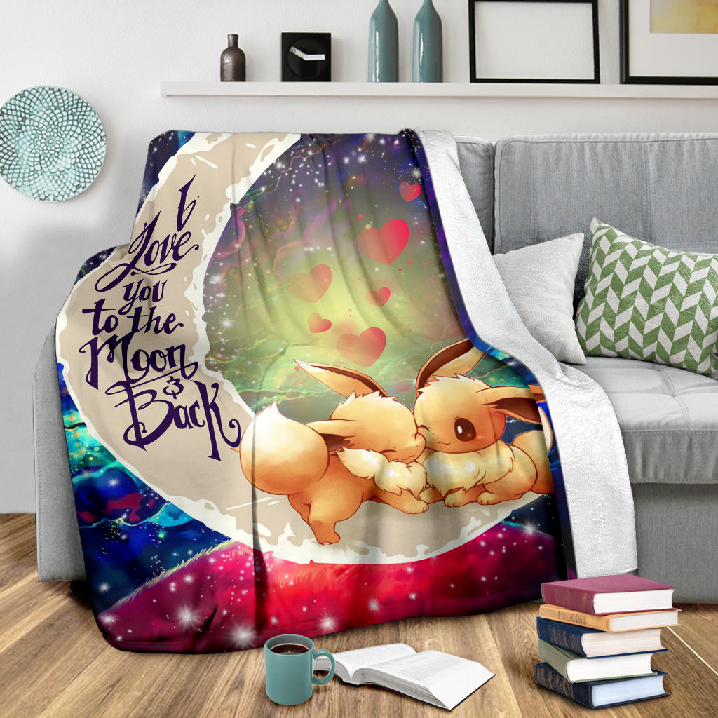 Cute Eevee Pokemon Couple Love You To The Moon Galaxy Premium Blanket Nearkii