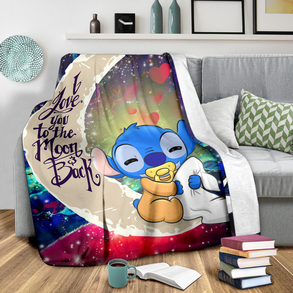 Cute Baby Stitch Sleep Love You To The Moon Galaxy Premium Blanket Nearkii