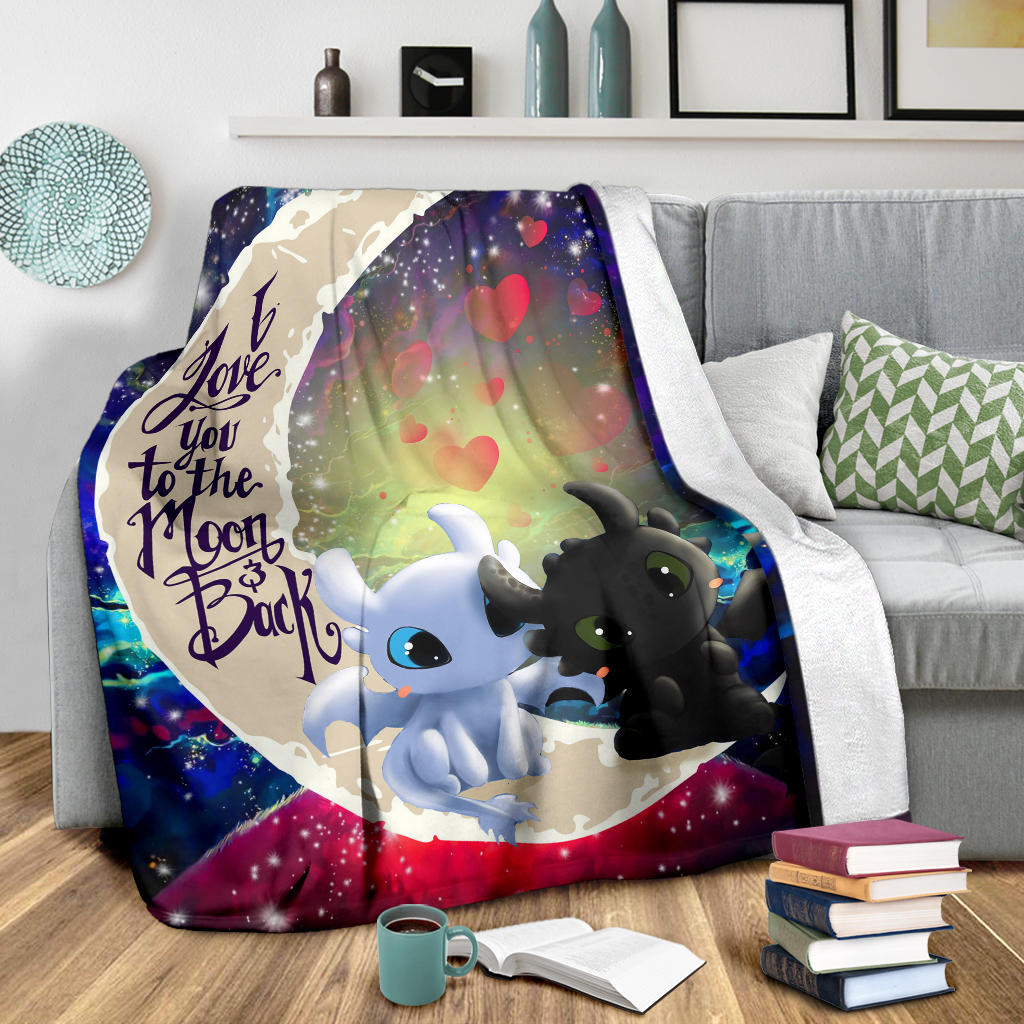 Toothless Light Fury Night Fury Love You To The Moon Galaxy Premium Blanket Nearkii