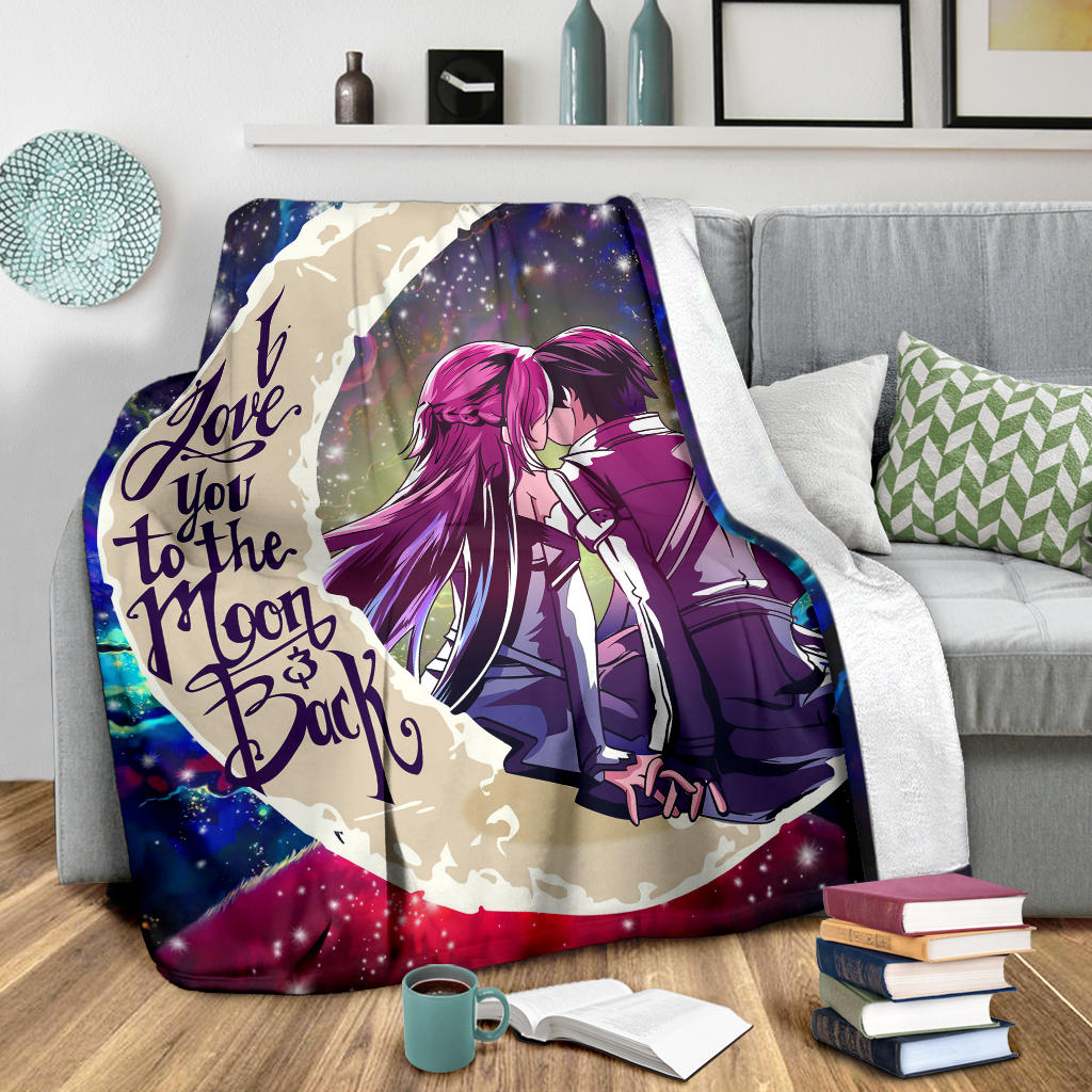 SAO Sword Art Online Asuna Kirito Love You To The Moon Galaxy Premium Blanket Nearkii