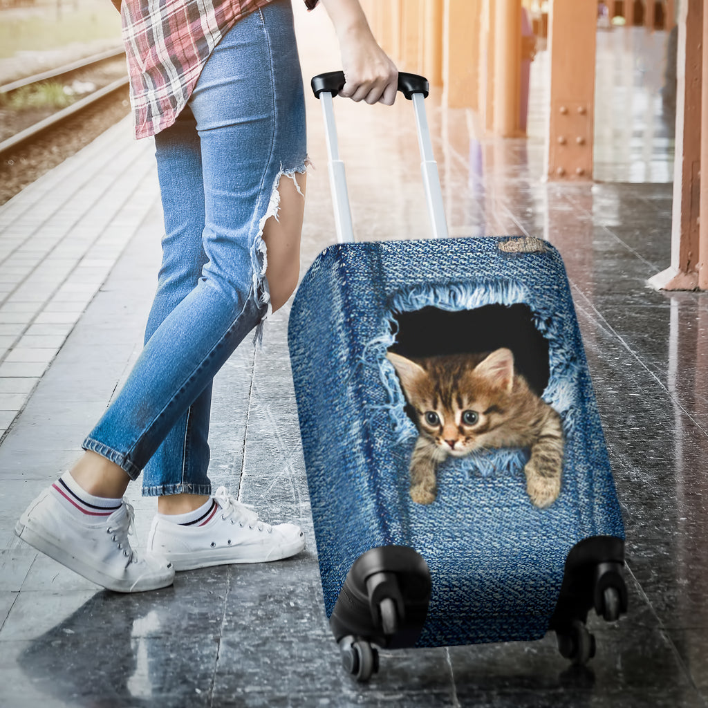 Cute Kitty Cat Jean Hiding Luggage Cover Suitcase Protector Nearkii