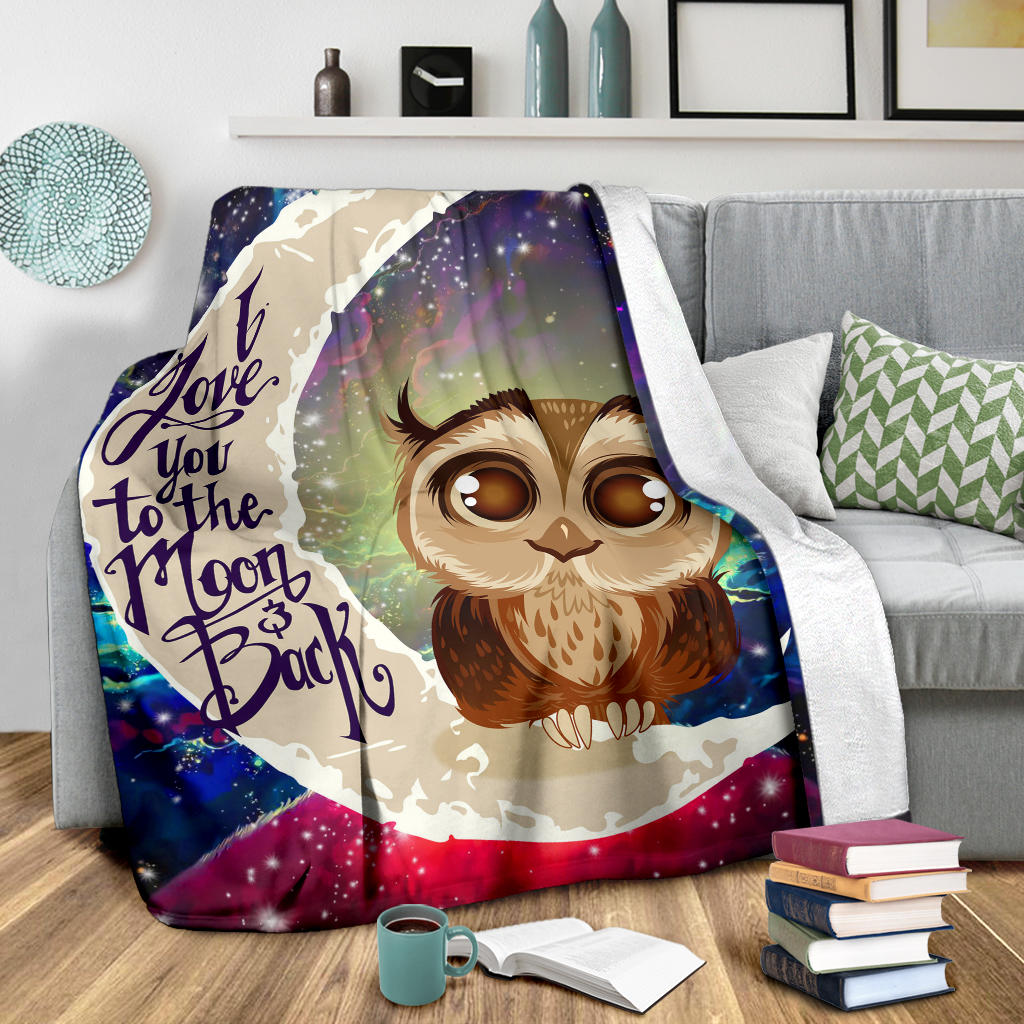 Cute Owl Love You To The Moon Galaxy Premium Blanket Nearkii