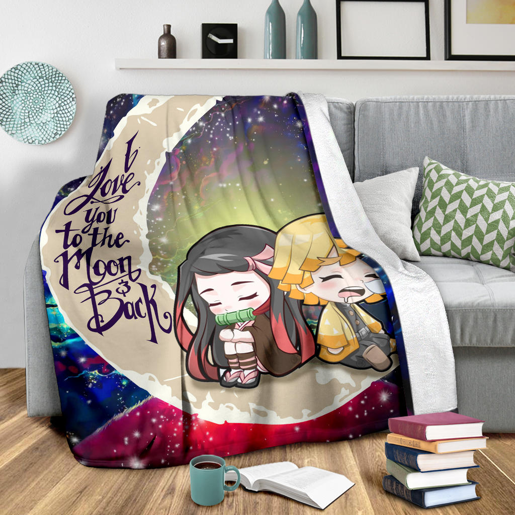 Zenitsu And Nezuko Chibi Demon Slayer Love You To The Moon Galaxy Premium Blanket Nearkii