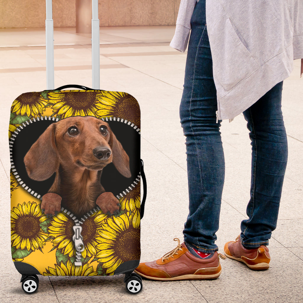 Sunflower Brown Dachshund Zipper Luggage Cover Suitcase Protector Nearkii