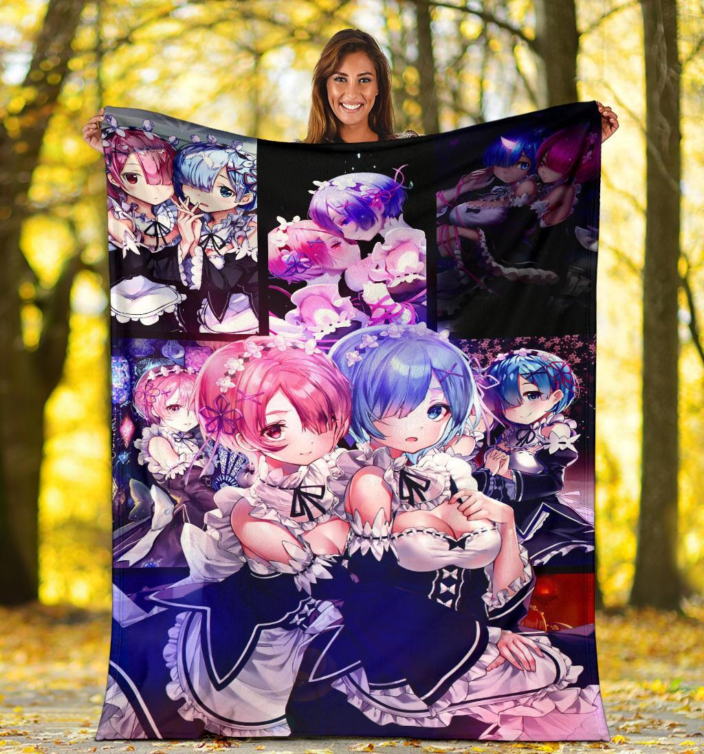 Ram And Rem Anime Girl Re Zero Premium Blanket Nearkii