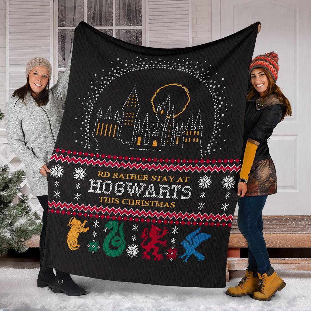 Harry Potter Rd Rather Stay At Hogwarts Ugly Christmas Custom Blanket Home Decor Nearkii