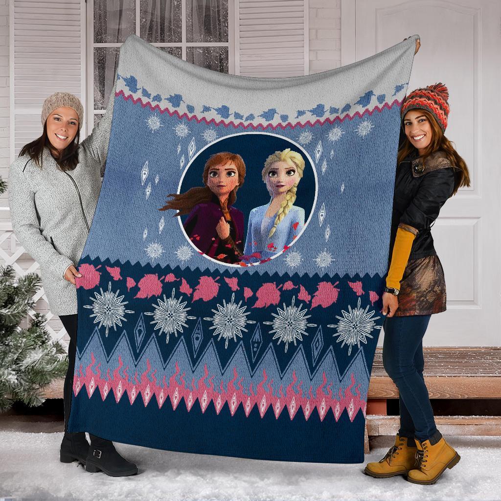 Frozen Elsa And Anna Ugly Christmas Custom Blanket Home Decor Nearkii