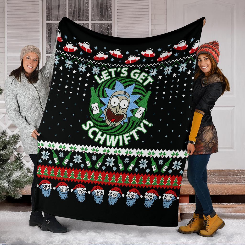 Rick And Morty Let's Get Schwifty Ugly Christmas Custom Blanket Home Decor Nearkii