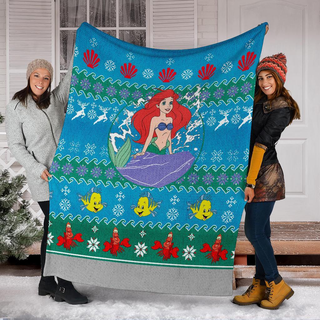 A Little Mermaid Ugly Christmas Custom Blanket Home Decor Nearkii