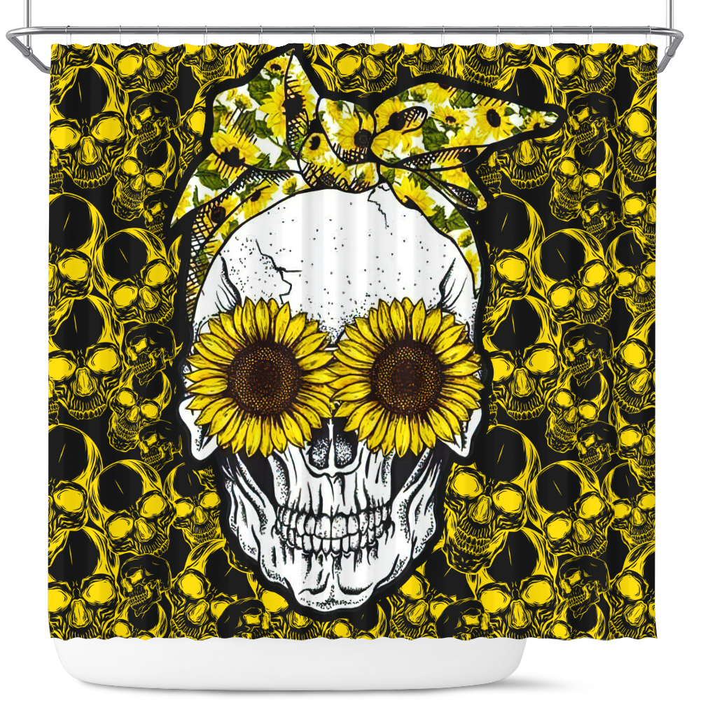 Funny Skull Sunflower Shower Curtain Nearkii