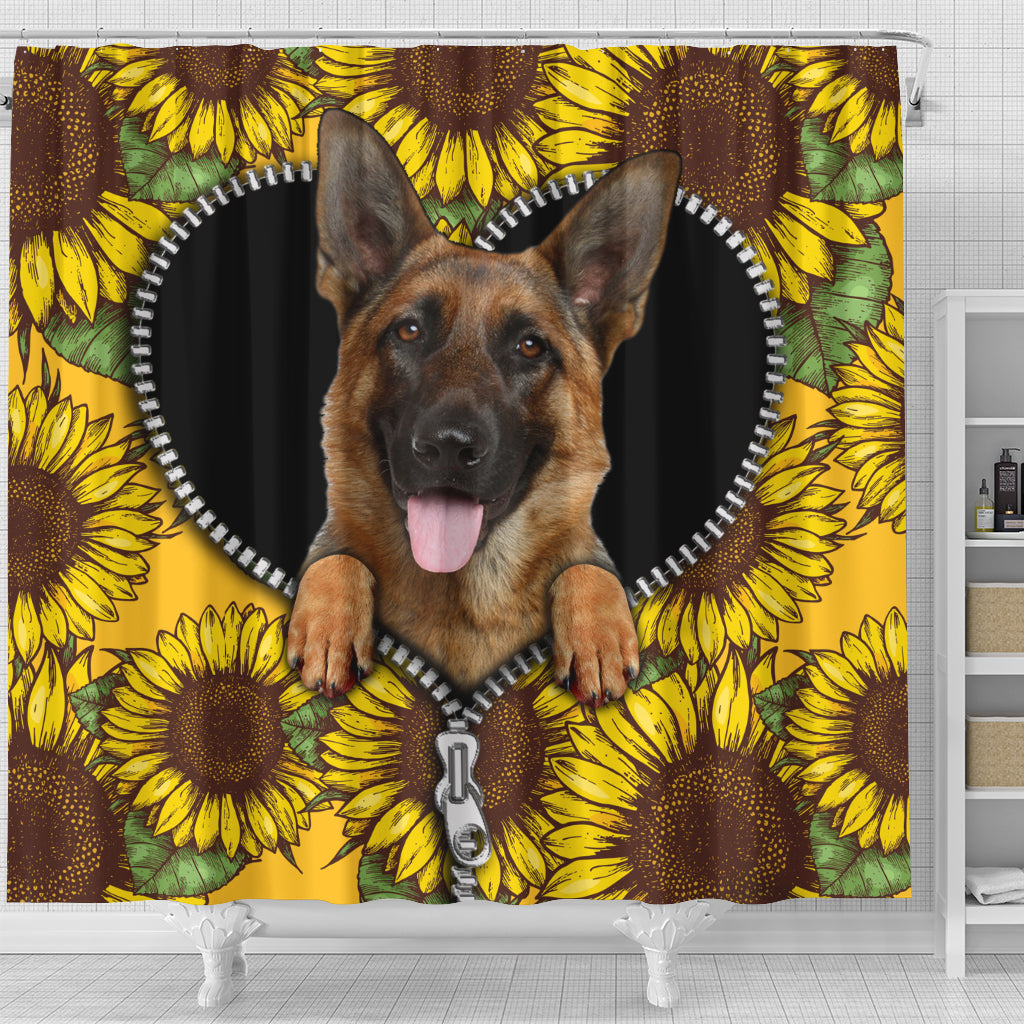 German Shepherd Sunflower Zipper Shower Curtain Nearkii