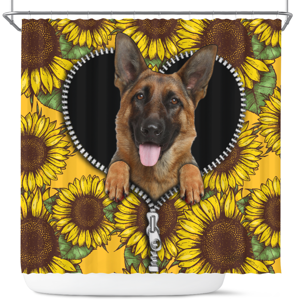 German Shepherd Sunflower Zipper Shower Curtain Nearkii